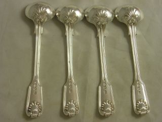 Fine 1895 Set 4 Silver Mustard Spoons 144 grams Fiddle Thread Shell Crest Boyton 2