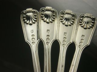 Fine 1895 Set 4 Silver Mustard Spoons 144 grams Fiddle Thread Shell Crest Boyton 3