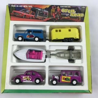 Tootsietoy Die Cast Set Vintage Open Road Camping 1973 Boat Jeep Truck Vw 1731