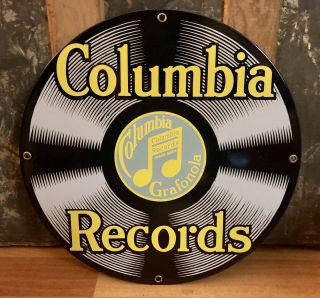 Scarce Columbia Records Vintage 11 " Porcelain Enameled Metal Sign