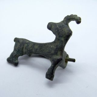 Roman Ancient Artifact Zoomorphic Bronze Fibula Brooch With Deer