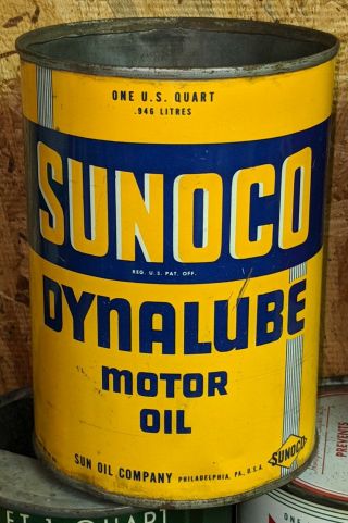 Old Sunoco Dynalube Metal 1 Quart Motor Oill Can