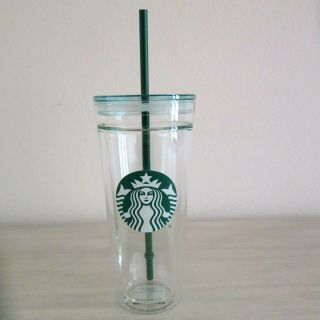 Starbucks Venti Clear Glass Double Wall Cold Cup Tumbler 20 Oz Rare