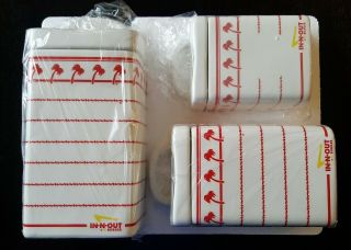 Nib - In N Out Burger Ceramic Kitchen Canister Jar Set 3 Pc Red & White