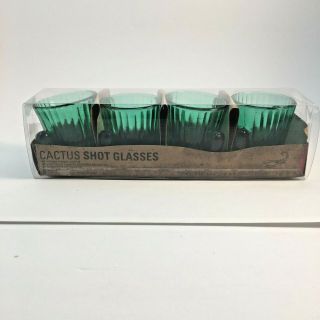 Vintage Barware Libbey Cactus Shaped Green Shot Glasses {set Of 4} Glassware