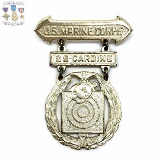 Wwii U.  S.  Marine Corps Basic Marksman Badge Ss Carbine Sterling Silver Ww2