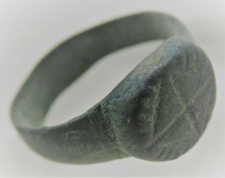 Ancient Byzantine Bronze Seal Ring With Cross Motif