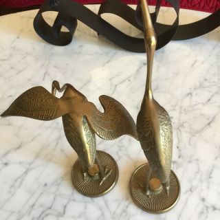 Set Of 2 Vintage Brass Leonard Mfg.  Crane Egret Heron Bird Mid - Century Figurines