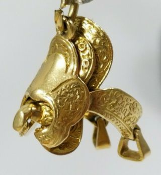Vintage 14k Gold 3d Western Horse Saddle Charm Stirrups Dangle