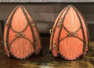 Pair Antique French Vintage Peach Silk Lamp Chandelier Sconce Shades Clip On
