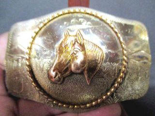 Rare Vintage Irvine & Jachens Hand Made Horse Head In Raised Rope Belt Buckle