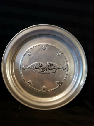 Vintage 11 " Wilton Rwp Armetale Pewter Plate With Raised Relief Eagle & Stars.