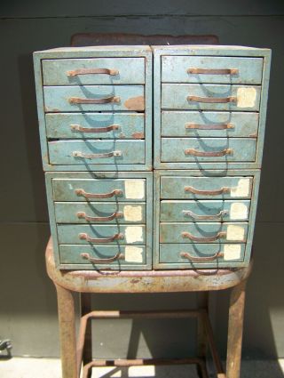 Vintage Set Of 4 Wards Master Quality Metal Storage Parts Bins Tool Boxes