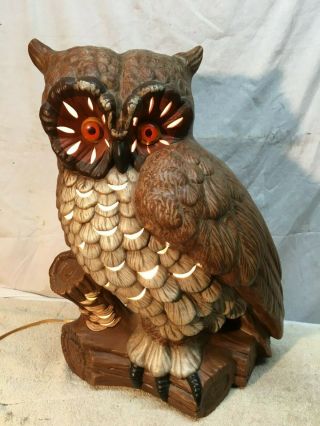 Vtg Mid Century Ceramic Hand Painted Owl Lamp Lights 22in Tall