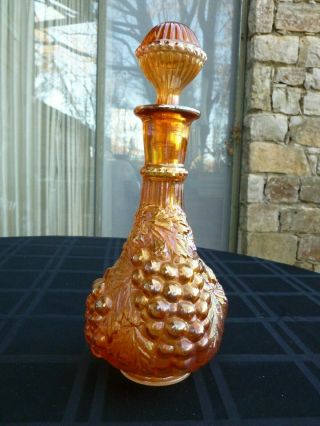 Imperial Grape Amber Carnival Glass Wine Carafe With Stopper