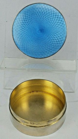 1918 Early Art Deco Blue Guilloche Enamel On Silver Pill Box Gold Interior