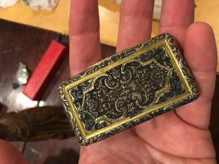 Antique Solid Silver Heavy Snuff Gilt Box,  Sterling Victorian,  French,  Austrian