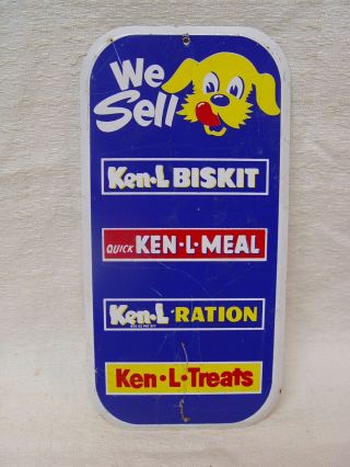 Vintage We Sell Ken - L Ration Dog Food Curved Metal Advertising Door Push Sign