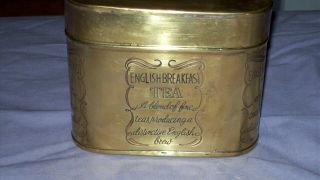 Vintage Metal Engraved English Breakfast Tea Tin Caddy Canister Container Box
