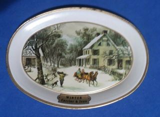 The American Homestead Winter Summer Autumn Currier And Ives Tin Trays Set of 3 2