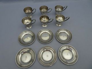 1920s Set Of 6 Watson Demitasse Cups & Saucers Sterling Silver Marked W/o Insert