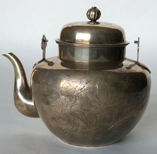 Antique Korean Silver Teapot with Floral Design 230 Grams 2