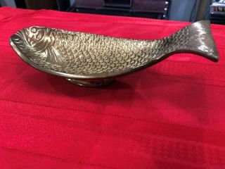Vintage Solid Brass Fish Soap Dish/candy Bowl On Pedestal Heavy Made In India