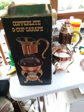 Vintage Copper And Glass Coffee /tea Carafe With Warmer 9 Cup