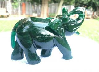 Jade Elephant Statue Natural Green Aventurine Elephant Hand Carved Semi Precious