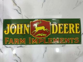 John Deere Farm Implements 36x12 Single Side Porcelain Enamel Sign
