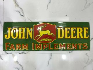 JOHN DEERE FARM IMPLEMENTS 36X12 SINGLE SIDE PORCELAIN ENAMEL SIGN 2