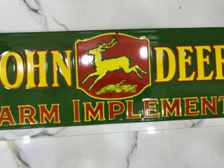 JOHN DEERE FARM IMPLEMENTS 36X12 SINGLE SIDE PORCELAIN ENAMEL SIGN 3