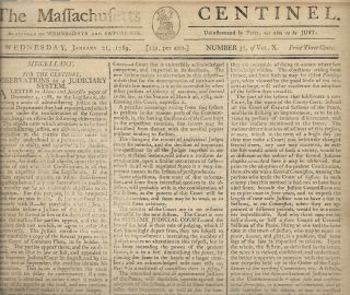 Orig.  1789 U.  S.  Newspaper " The Massachusetts Centinel " January 21,  1789