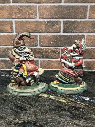 Vintage Hand Painted Punch And Judy Cast Iron Doorstops