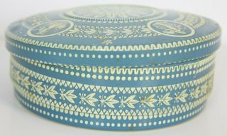 Vintage Holland Metal Enamel Tin Blue and White Color Layered Floral Women 2