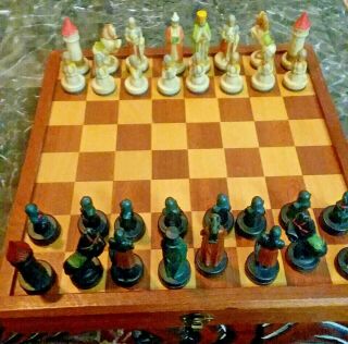 Vintage Anri Toriart Charlemagne Travel Chess Set Painted