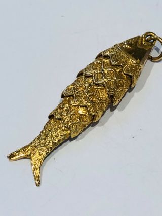 Vintage 9ct Gold Articulated Fish Pendant,  375,  London 1976,  Heavy