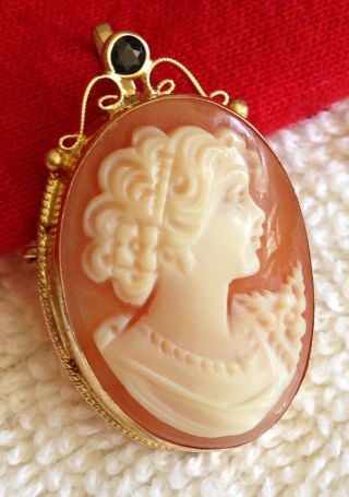 Vintage 14k 14kt Italy Yellow Gold Marked Signed Cameo Pin Brooch Pendant 331na