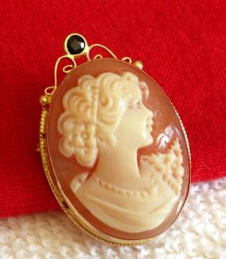 Vintage 14K 14KT ITALY YELLOW GOLD MARKED SIGNED CAMEO PIN BROOCH PENDANT 331NA 2