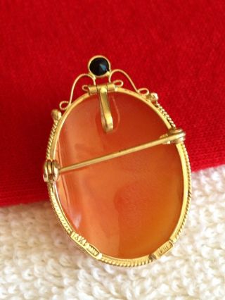 Vintage 14K 14KT ITALY YELLOW GOLD MARKED SIGNED CAMEO PIN BROOCH PENDANT 331NA 3