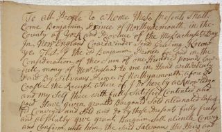 1752 Colonial Province of Massachusetts Bay Indenture Land Deed North Yarmouth 2