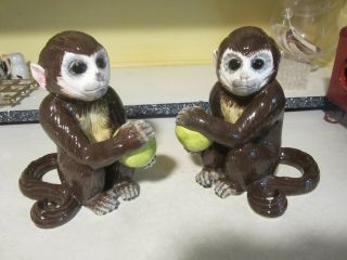 Italian Capuchin Monkey Ceramic Statue Hand Painted Signed Italy,  A Pair