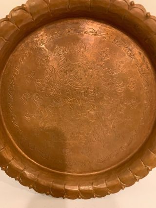 Vintage Solid heavy Ornate Copper Plate 7.  5  Round Made in India 2