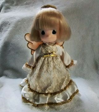 Precious Moments Angel Christmas Tree Topper 9 " Table Top Doll Gold & Lace