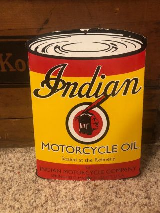Vintage Indian Motorcycle Porcelain Oil Can Sign Gas Station Pump Plate Harley