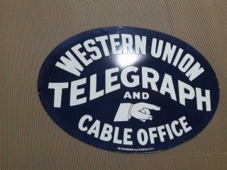 Porcelain Western Union Telegraph Enamel Sign 22 X 31 Inches