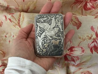 Antique French Solid Silver Cigarette Case Repousse Mythical Beasts Hallmarked