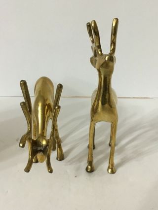 2 Vintage Brass Deer Statues REINDEER Buck & Doe Christmas Holiday Mid Century 3