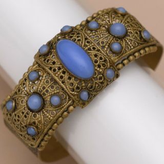 Vintage 1930’s Art Deco Czech Blue Chalcedony Glass Wide Bracelet