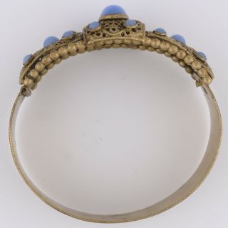 Vintage 1930’s Art Deco Czech Blue Chalcedony Glass Wide Bracelet 3